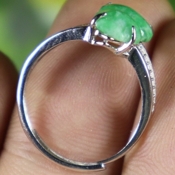 13*8 mm Gem/1.97 g Cert'd 925S Green Natural A JADE jadeite Adjustable Ring - Picture 3 of 9